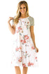 White Backdrop Floral Print A-line Loose T-shirt Dress